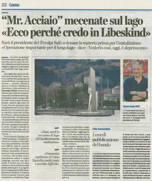 Rassegna Stampa Nuova Defim Orsogril sull monumento Life Electric di Libeskind